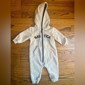 Nautica Baby Hooded Jumpsuit Onesie Grey Zip Up 3-6 Months